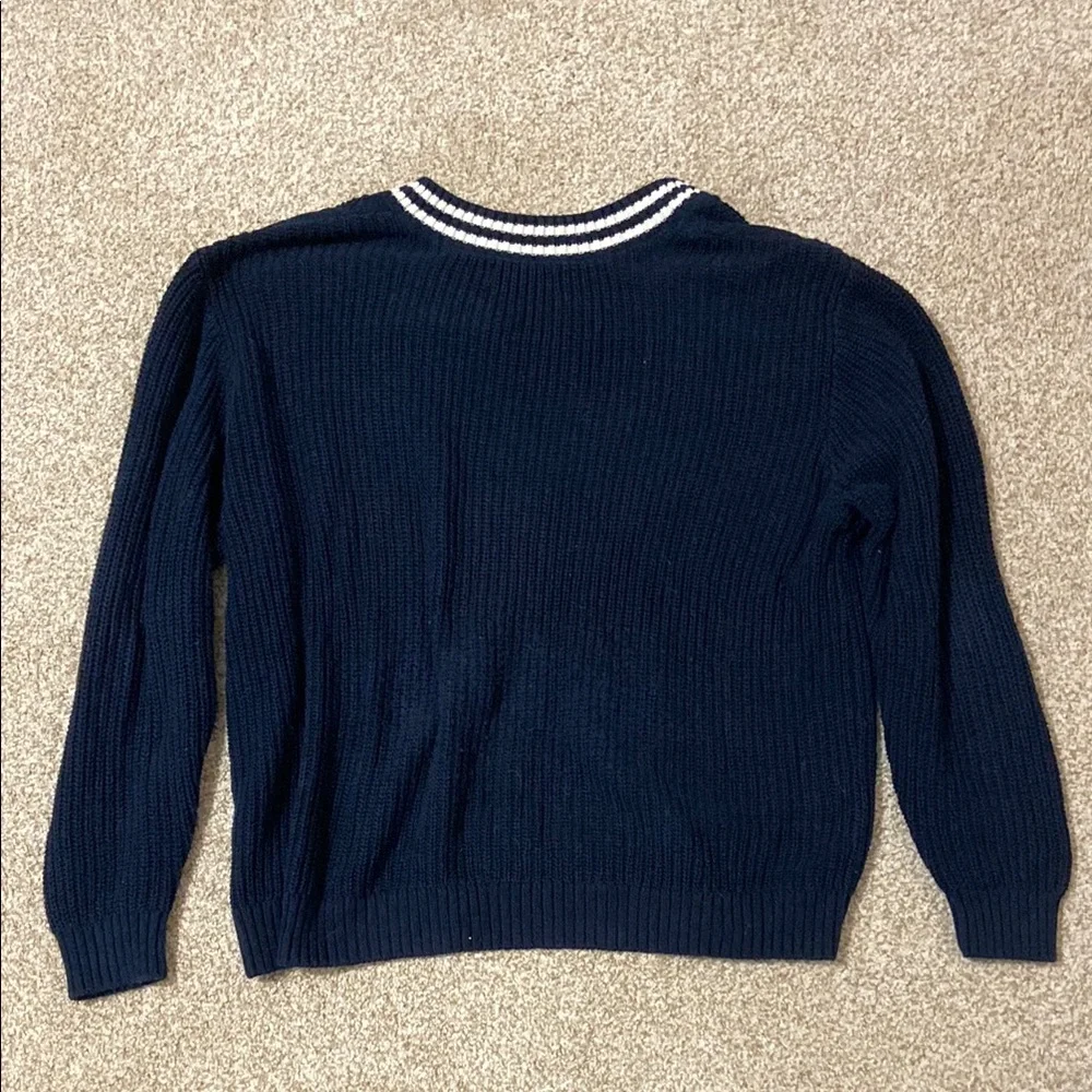 Hollister Blue V-Neck Sweater Sporty Collegiate Style - Picture 3 of 3